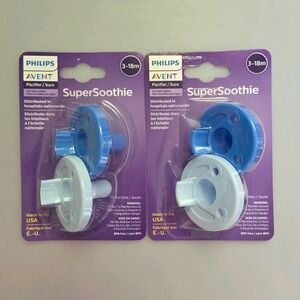 2 Pk Philips Avent SuperSoothie ▪︎ x4 3-18m pacifiers ▪︎ Blue Made In USA X2